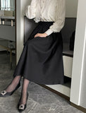 Loreson Wool Pintuck Flare Skirt