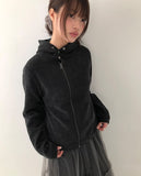 Hion high neck button hooded zip-up