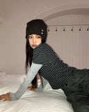 Yumo Puff Brushed Stripe Short Sleeve Knit