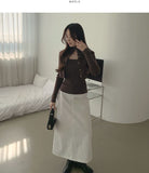 Solid Cotton H-Line Back Slit Long Skirt