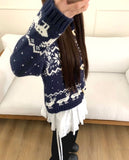 Murfu Nordic Collar Duffle Loose Fit Long Sleeve Knit Cardigan