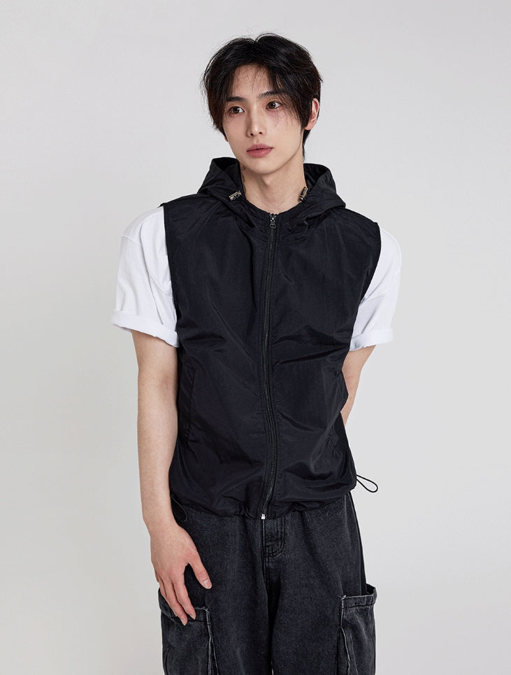 【COSYHARU】Cropped nylon hooded vest COSYHARU (コシハル) - クロップドナイロンフードベスト
