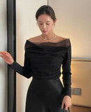 Shadov See-Through Shirring Span Tee Blouse