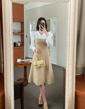 Nad Color Matching Collar Tweed Flare One Piece