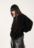Ribbed crack damage slit over knit