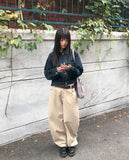 Cookie Stripe Cut Balloon Fit Wide Cotton Long Pants