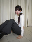 [U-BASIC] Sling U-neck crop long sleeve