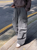 Tail Pigment Washing Cotton Banding Cargo Long Wide Pants