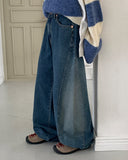 Supima cut washed denim wide pants