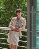 Crinkle Double Pocket Roll-up Check Shirt