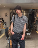 Recl 96 Striped Collared Short Sleeve T-shirt