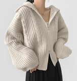 Cable Lulu Two-Way Loose Fit Knit Zip-Up