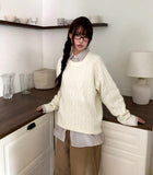 Delin round neck cable wool knit