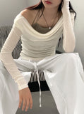 [Wool 30] Newel Modal Draping Ballet Core Off Shoulder Long Sleeve T-shirt