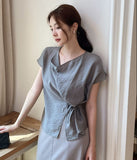 Cellon Drape Cap Sleeve Blouse