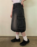 Kune cargo string denim midi skirt