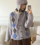 [Wool20] Necker Vintage Diamond Argyle Knit Cardigan