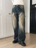 Wick Yellow Washing Slit Long Wide Denim Pants