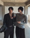 Mude Loose Fit Henley Neck Long Sleeve Hoodie