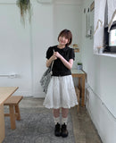Bomeck Back Ribbon Collar Short Sleeve Blouse