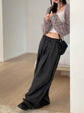 Clip string banding pin tuck long wide slacks
