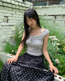 [Fake Layered] Jaden Eyelet Ribbon Halter Neck Shirring Puff Sleeveless
