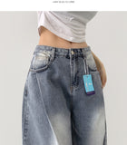 Diagonal One Pin Tuck Washing Loose Balloon Wide Fit Denim Pants
