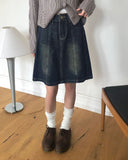 Yuan Cut Washed Denim Midi Skirt