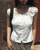 Serna Pintuck Button Short Sleeve Blouse