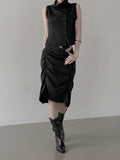Rev Stripe Shirred Midi Skirt
