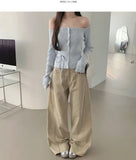 Wide Banding 4-Season Side Cut Cotton Pants