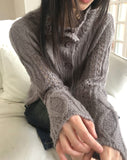 [MADE] Wayson High Neck Punching Cable Long Sleeve Knit Cardigan