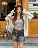 Hardy Unbalanced Button Low Denim Mini Skirt