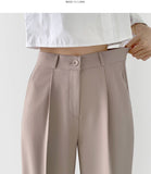 Hidden Banding Pin Tuck Long Wide Span Slacks Pants