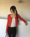 Ponen Cotton Ribbed Crop U-Neck Cardigan