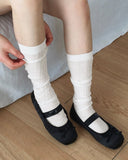 Bonu Ribbed See-Through Knee Socks Shirring Pleated Socks