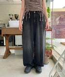 Danmi Summer Black Blue Washing Denim Balloon Pants