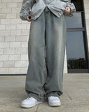 Greek Washing Denim Wide Pants