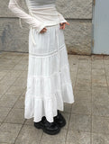 Crum Lace Banding Long Tiered Skirt