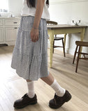 Kamming seersucker check tiered banding midi skirt