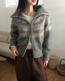 Helky Nordic Pattern Two-Way Knit Zip-Up