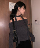 [Muffler set] Seleo Off-Shoulder Choker Knit Muffler Set