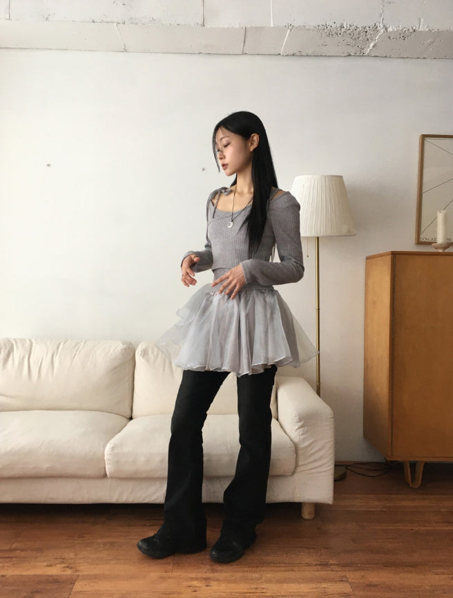【WONDER WONDER】Weil Organza Layered Flared Mini Skirt Weil organza layered flare miniskirt - WONDER WONDER | 60