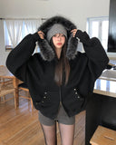 Cor Stud Trimming Fur Warmer Hood Zip-Up