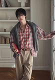 Nepri Cutting Layered Cropped Checkered Shirt