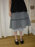 [BAONHAUS] Yanbi Check Lace Banding Midi Skirt