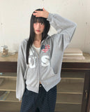 Pekit Stars and Stripes Heart Print Two-Way Zipper Long Sleeve Hooded Zip-Up