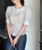 Marisa Short Sleeve Puff Unbalanced Wrap Blouse