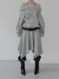 Folding Unbalanced Flare Midi Skirt