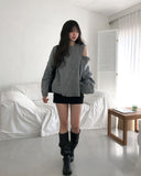 Mayo diagonal button wool round knit